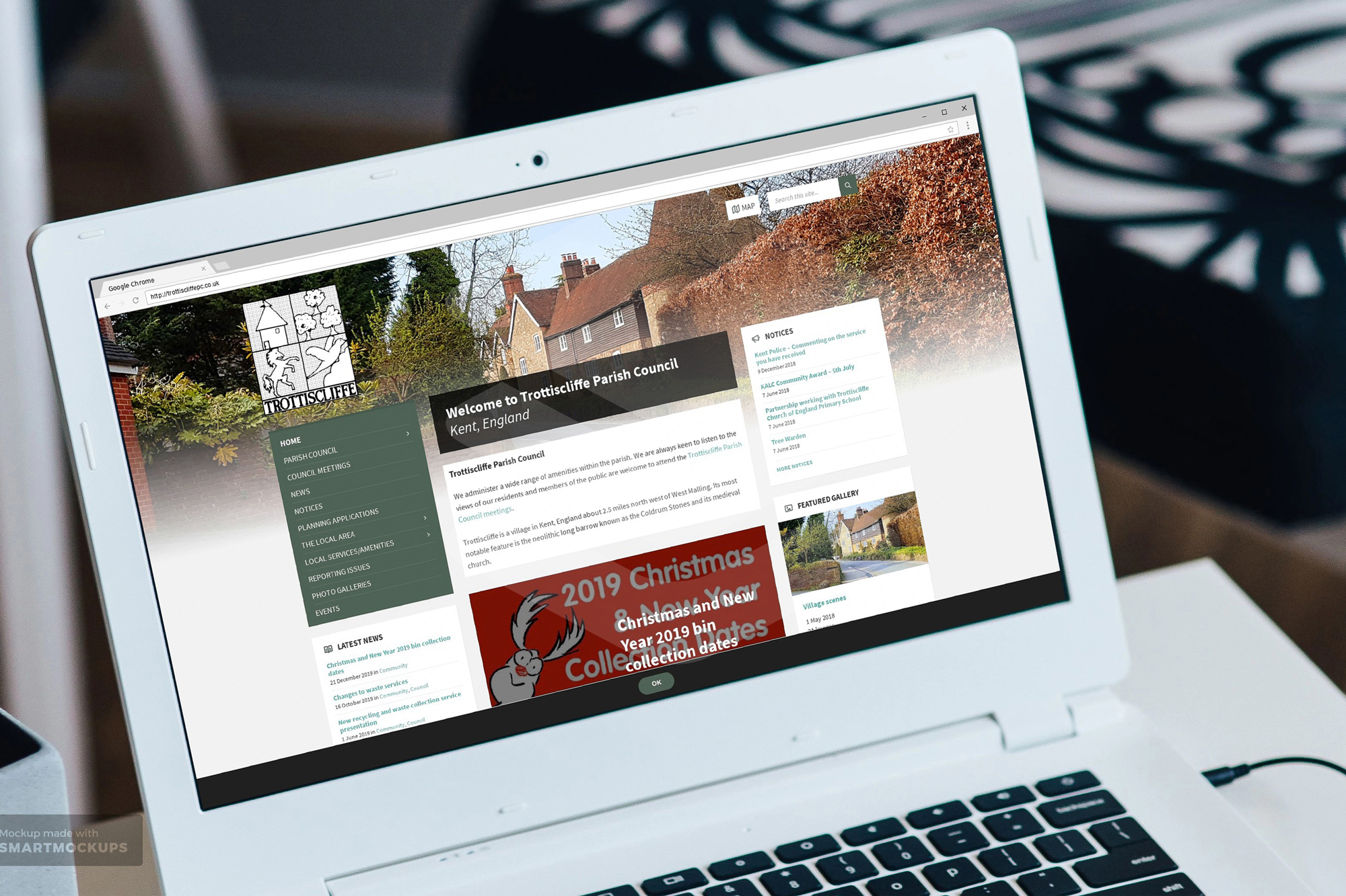 Trottiscliffe Parish Council website displayed on a laptop